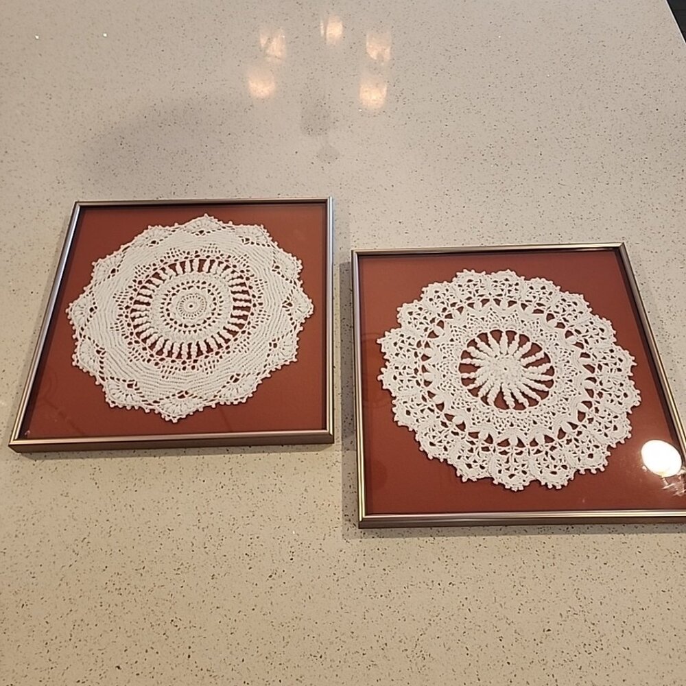 Vintage Professionally Framed Lace Doilies Set Of 2 15x15"